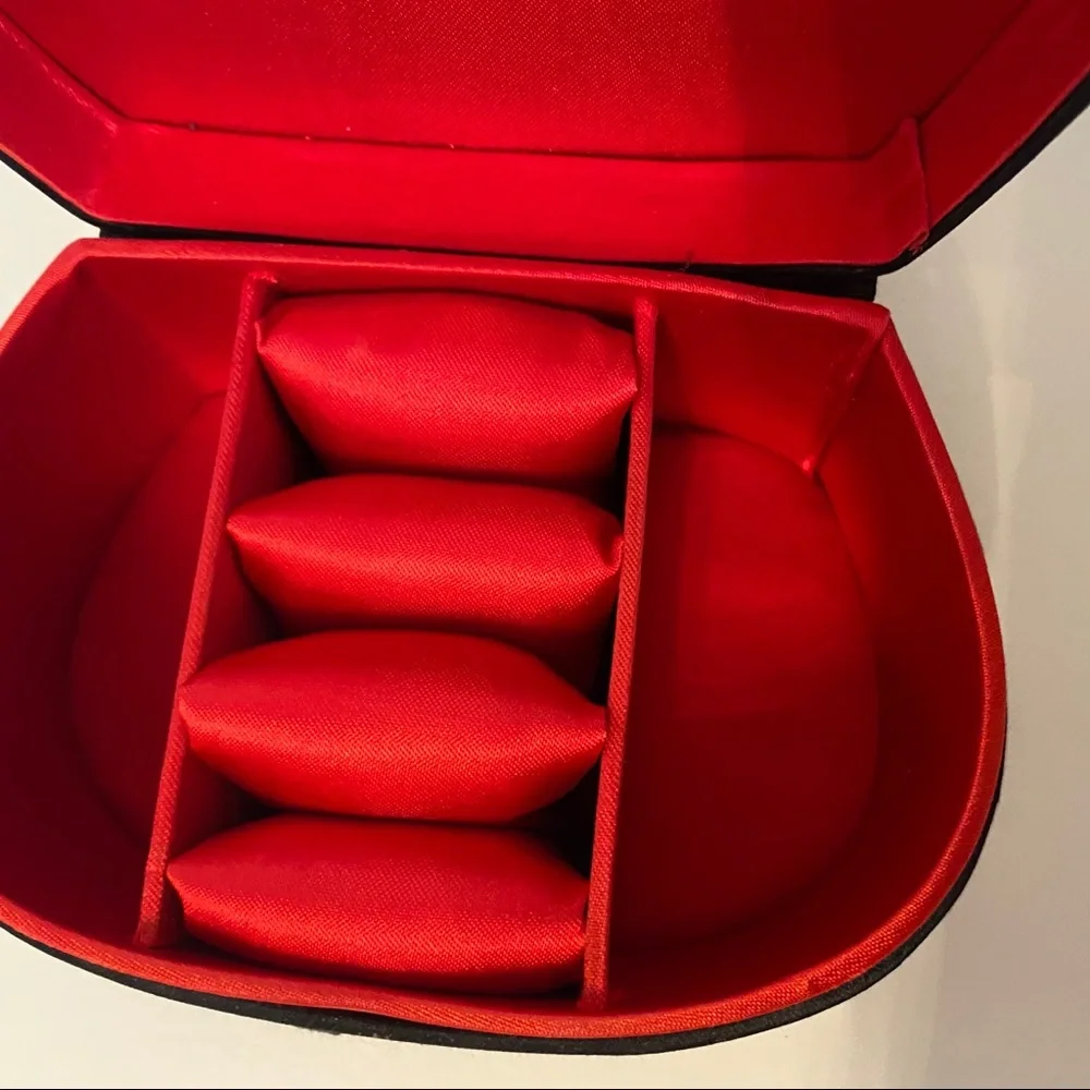 BOX JEWELRY ORGANIZER TRINKET BLACK SATIN PEACOCK RED LINING STORAGE HOME